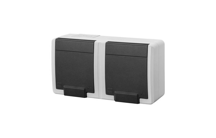 Gniazdo natynkowe podw&oacute;jne z uziemieniem 2x2p+z poziom IP 55, szary 7035/7016, AQUANT 2K | 5042-10 Elektro-Plast Nasielsk