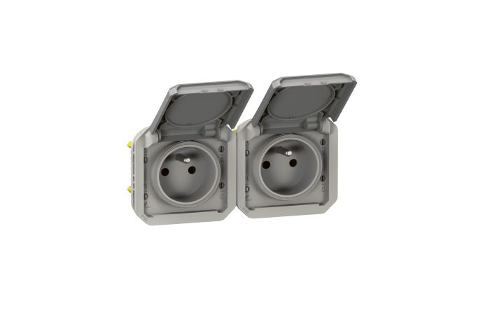 Gniazdo podw&oacute;jne z/u 2X2P+Z 16A 250V IP55 poziome (mechanizm), szary, Nowe Plexo | 069562L Legrand