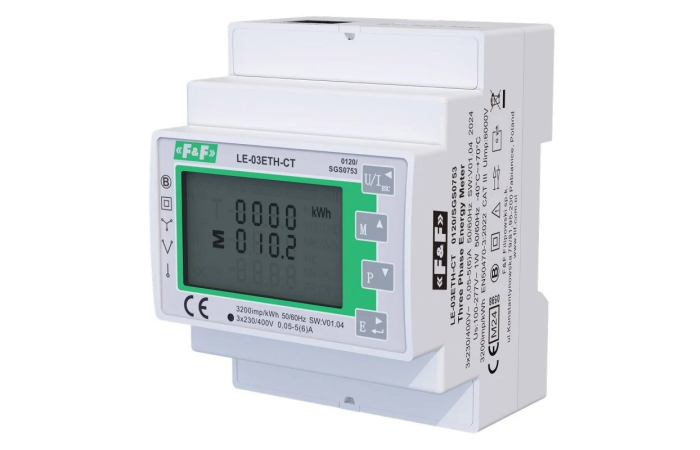 Licznik energii elektrycznej 3-fazowy 6A, MID, komunikacja Modbus TCP | LE-03ETH-CT F&F