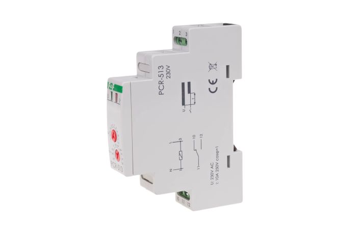 Przekaźnik czasowy rewersyjny PCR-513 styki 1NO/NC 230V AC na szynę DIN | PCR-513 F&F