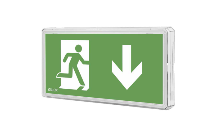 Oprawa awaryjna EXIT S IP65 LED, 1W, 125lm, 3,biała biała | ETS/1W/C/3/SA/PT/WH Awex