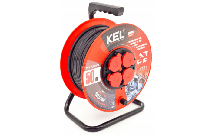 Przedłużacz bębnowy PROFESSIONAL LINE, 4x2p+Z, IP44 16A H05RR-F 3x1,5, 25m, czarny | W-97054 Plastrol