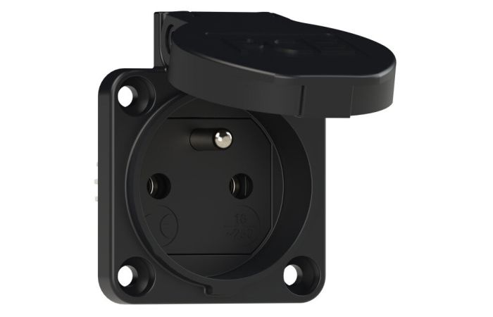 Gniazdo wtyczkowe wersja z bolcem 16A 2P+Z 230V 50/60Hz IP54 czarne | 1040-0ss PCE