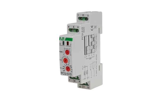 Przekaźnik czasowy PCU-510DUO styk 2xNO/NC 230V AV/24V AC/DC na szynę DIN | PCU-510DUO F&F