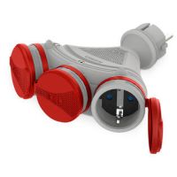 Rozgałęźnik trzykrotny z klapką hermet. 3x2p+Z IP54 EXTREM, rozberialne, szaro-czerwony R-X3/54 | W-01151 Plastrol