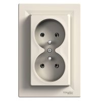 Gniazdo podwójne z/u kompletne z ramką 16A 230V kremowe, Asfora | EPH9800223 Schneider Electric