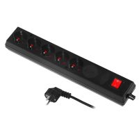 Przedłużacz przeciwprzepieciowy z pięciokrotnym gniazdem 5x2p+Z, 3m, czarny PS-5P/3,0 | T-12011 Plastrol