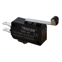 Wyłącznik krańcowy,mikro,z dźwignią i rolką 1×CO 10A/230VAC,0,3A/250VDC,28mm,4,8x0,5 mm,IP00(1szt) | KW3-55 Tracon