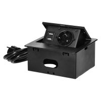 Gniazdo meblowe wpuszczane w blat z płaskim frezowanym rantem, ładowarką USB i przewodem 1,5m, 1x2P+ | OR-GM-9029(GS)/B Orno