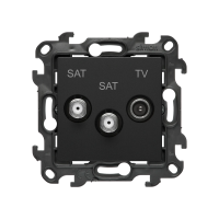 Gniazdo antenowe satelitarne podwójne SAT-SAT-RTV, 2x wej.: 5 MHz-2,4 GHz, czarny mat, Simon 24 | NASK2.01/49 Kontakt Simon