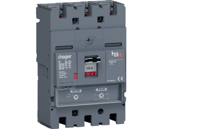 Wyłącznik mocy h3+ P250 3P 125A 70kA TM, MCCB | HET125DR Hager