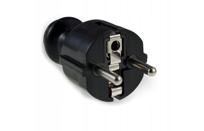 Wtyczka prosta UNISCHUKO z uziemieniem 16A 250V, czarna, 2P+Z | WT-30-2 Elgotech