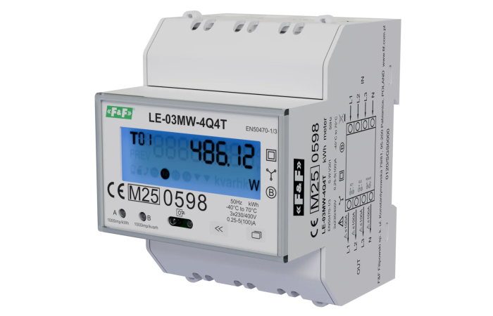Licznik energii elektrycznej 3-fazowy, 2‑kierunkowy 4‑kwadrantowy,  obsługa 4-taryf TOU | LE-03MW-4Q4T F&F