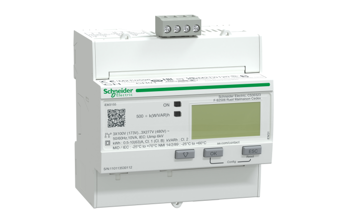 Licznik energii elektrycznej 1/3-fazowy 63A 100-277/173-480V kl.1 taryf cyfrowy mod iEM3155, Acti 9 | A9MEM3155 Schneider Electric