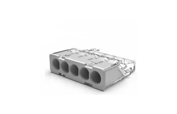 Szybkozłączka mini PC-215S, 5-torowa drut, 0,2-2,5mm2, 24A, 450V (opak=100szt) | PC-215S Trytyt