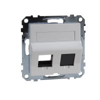 Ramka montażowa podwójna do gniazd RJ45 z polem opisowym i wbudowaną klapką, biały, Merten, System M | MTN4568-0325 Schneider Electric