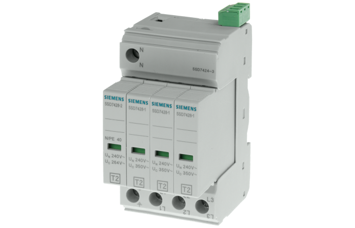 Ogranicznik przepięć T2, UN 240/400V, UC 350/264V AC, wkłady ochronne | 5SD7424-3 Siemens